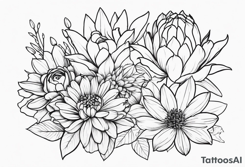 Asters, roses, Lillies, chrysanthemums tattoo idea