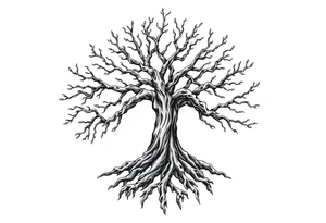 mystical tree of life with cosmic roots and celestial branches tattoo idea