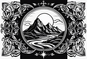 Create a tattoo of a flat topped rock Ebenezer surrounded by freshly tilled soil tattoo idea