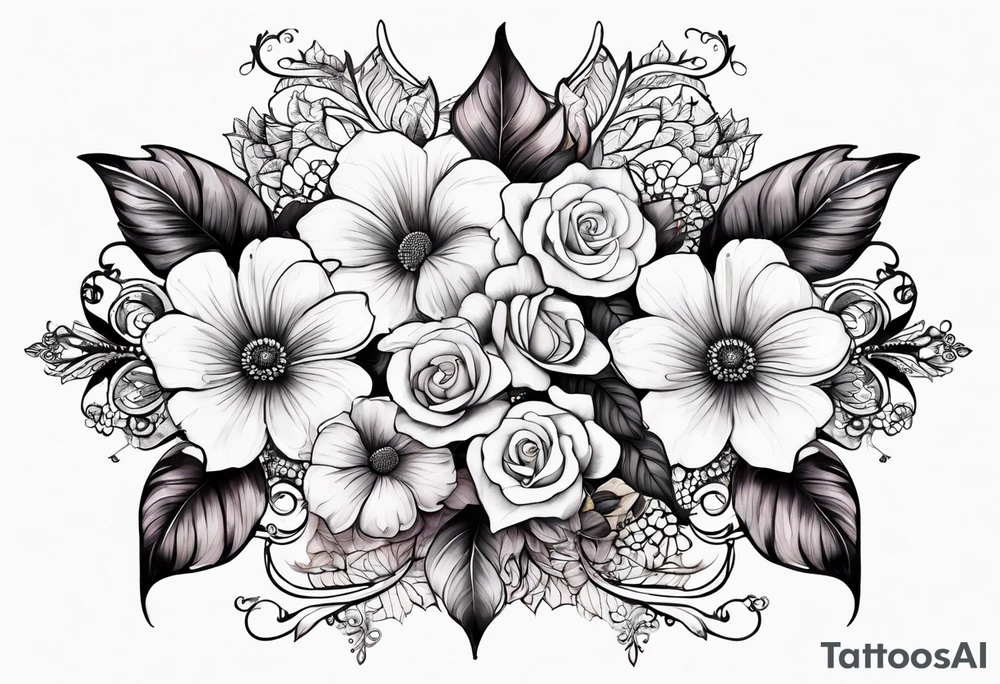 flowers with lace sternum tattoo idea
