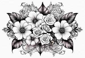 flowers with lace sternum tattoo idea