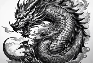 Dragón and samurai in zen circule, tori gate tattoo idea