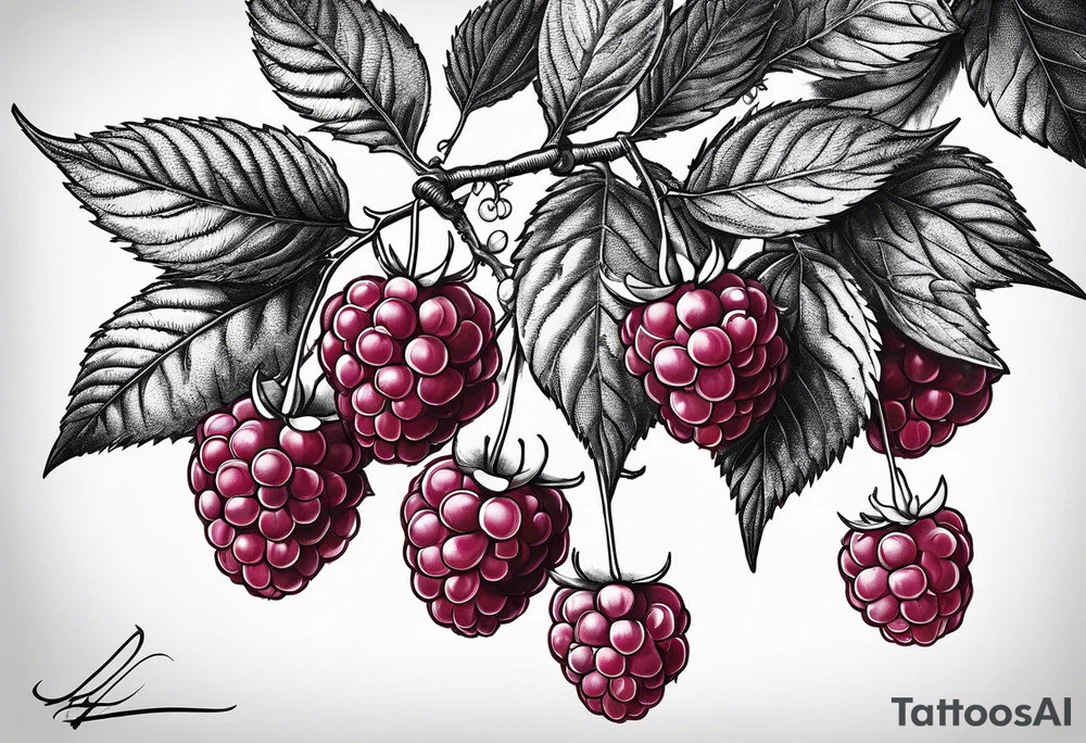 a long raspberry branch that focuses on line work. Includes a small signature in the branches that says "Popkin" tattoo idea