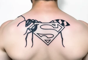 Black ant carrying a superman logo tattoo idea