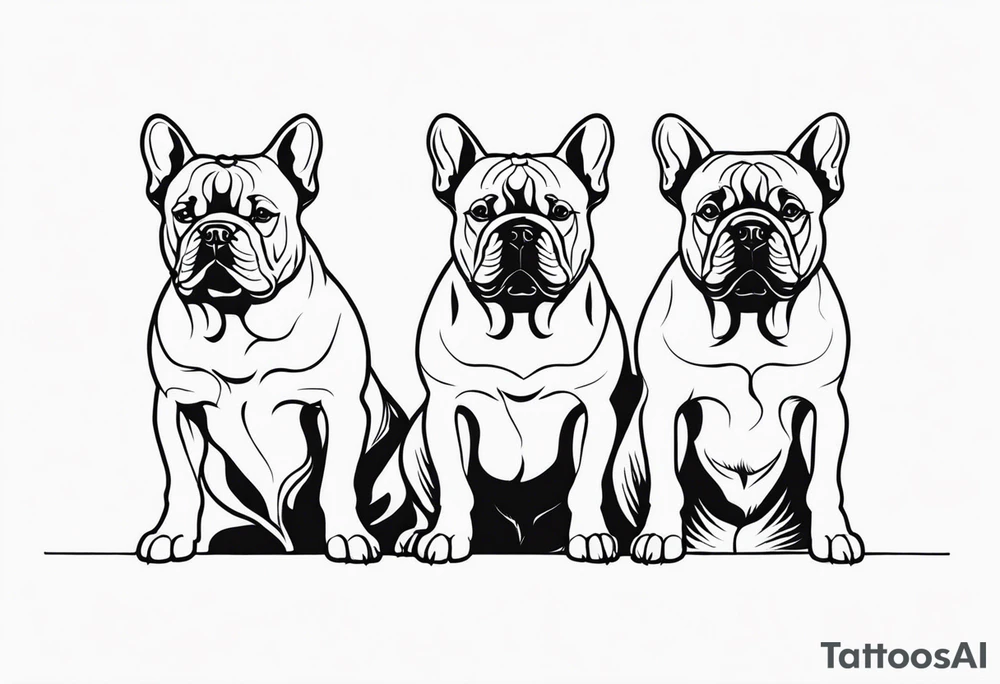 watermark of three french bull dogs tattoo idea