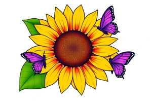 Sunflower with purple butterflies on side tattoo idea