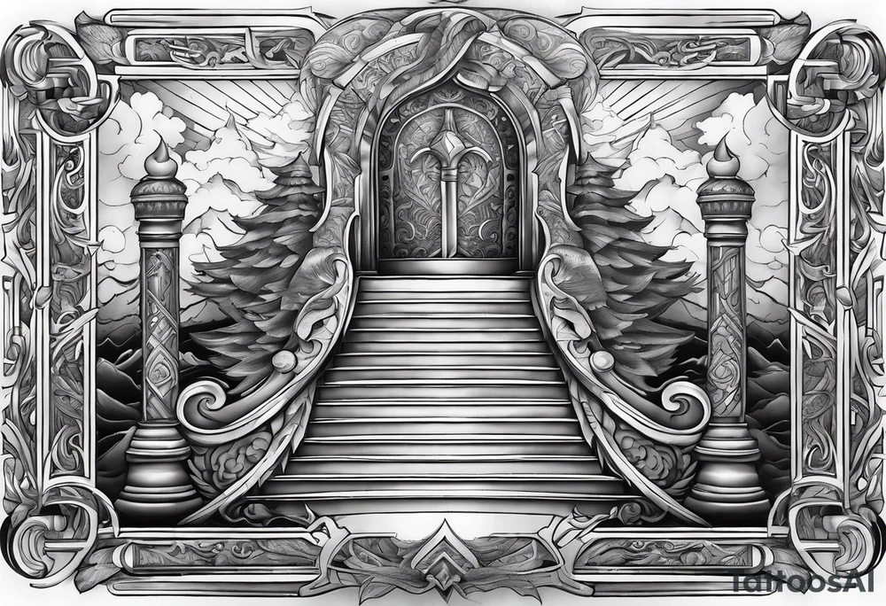 Valhalla sword shield stairs axe tattoo idea