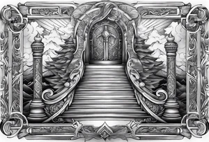 Valhalla sword shield stairs axe tattoo idea