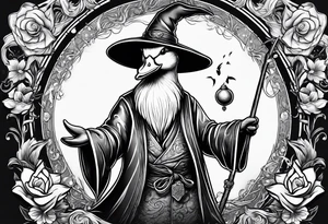 Dabbling Duck dressed like a wizard casting a spell with his wand tattoo idea