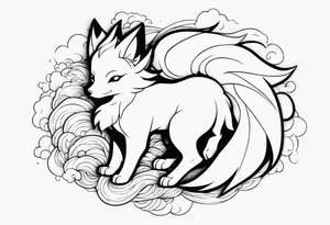 ninetails facing us, small and cute, it's in the center while the tails are surrounding the background tattoo idea