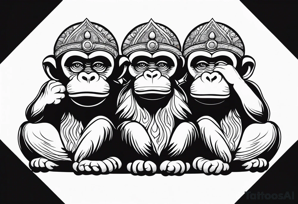 Three wise monkeys: one with his hands on eyes, one with his hands on mouth, one with his hands on ears.
They look wise and cool tattoo idea