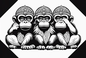 Three wise monkeys: one with his hands on eyes, one with his hands on mouth, one with his hands on ears.
They look wise and cool tattoo idea