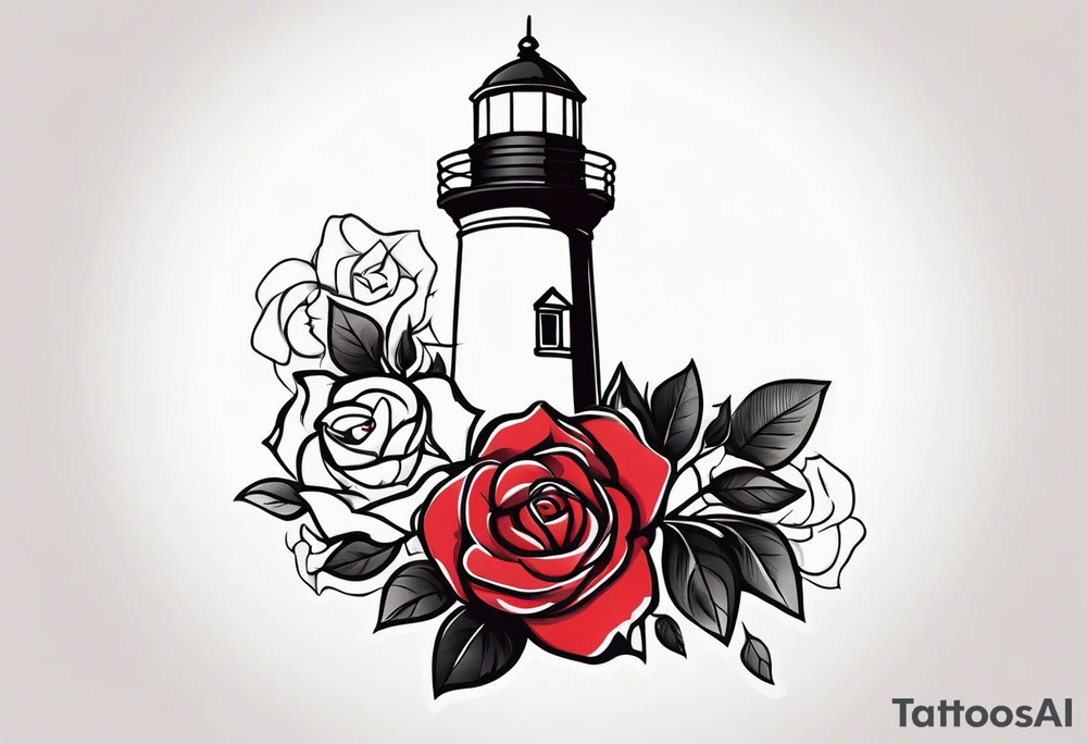 Leuchtturm und Rose schwarz tattoo idea