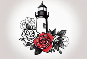 Leuchtturm und Rose schwarz tattoo idea