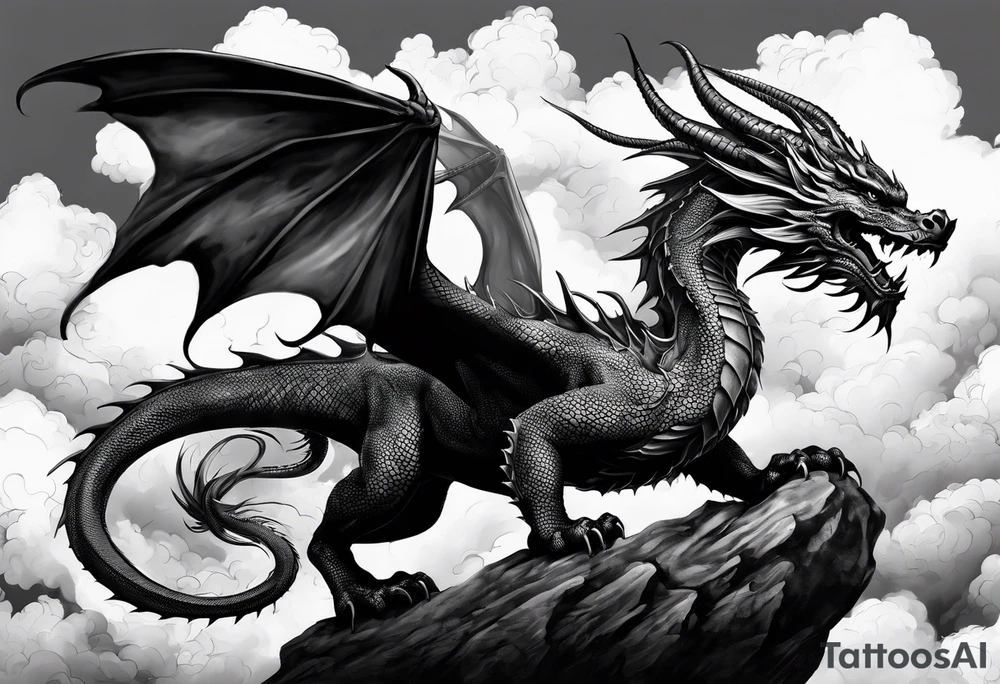 Ancient Dragon groing through Clouds tattoo idea