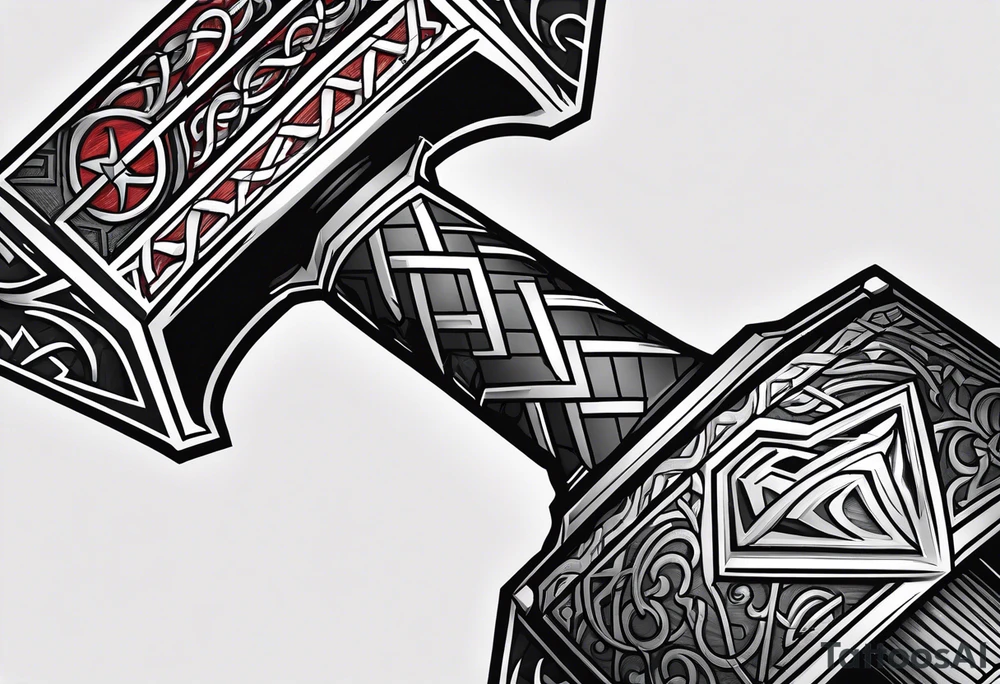 Design a powerful hammer tattoo inspired by Thor's Mjolnir. tattoo idea