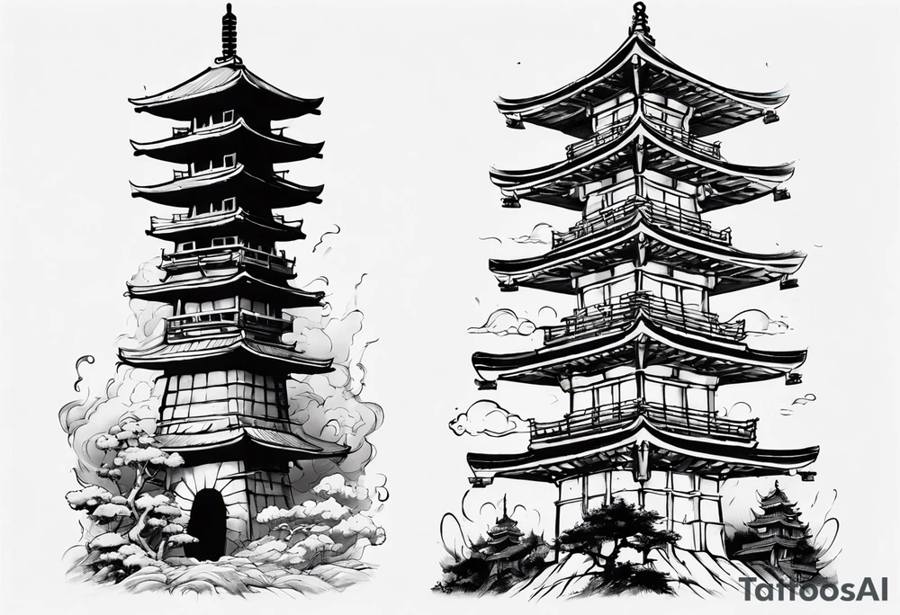 Japanese spiritual tower tattoo idea