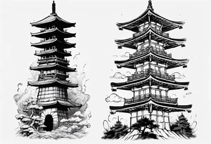Japanese spiritual tower tattoo idea