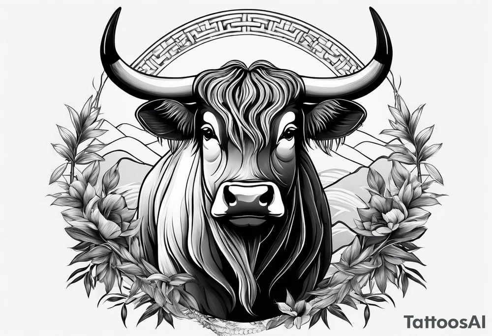 ox with bamboo surronded by bamboo representing vietnam tattoo idea