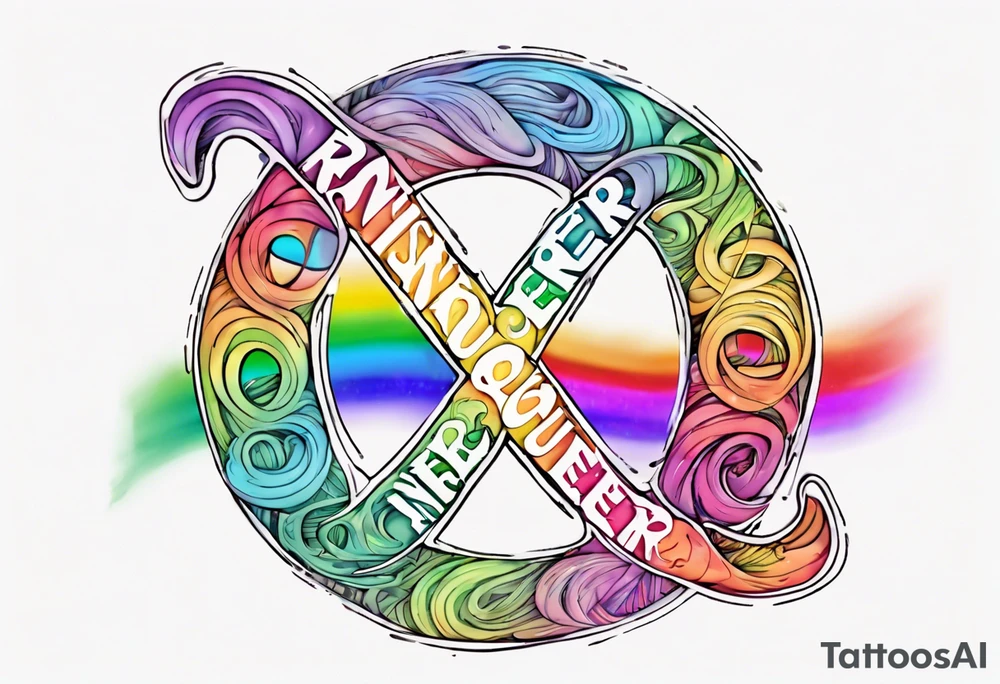 rainbow infinity symbol with the words 
Here and Neuroqueer tattoo idea