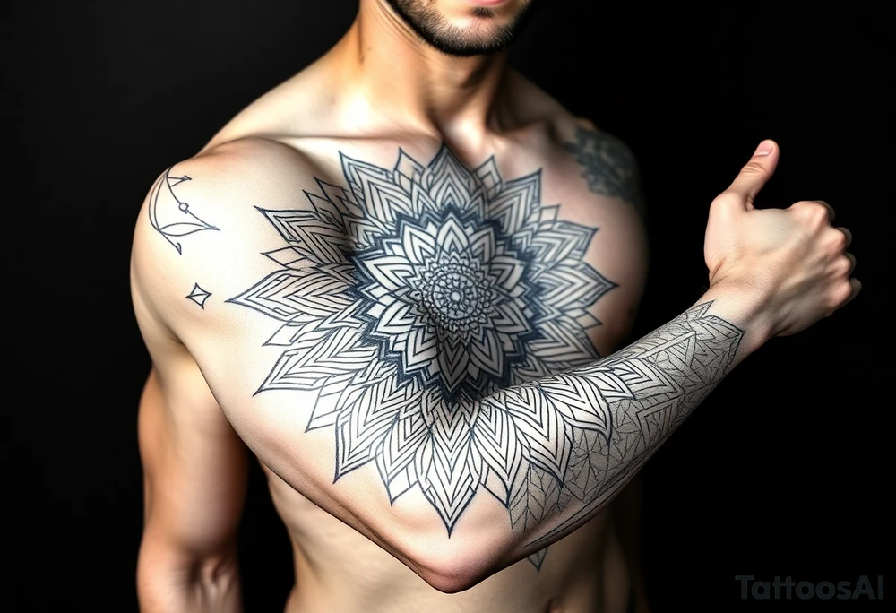 bold line ornamentaali mandala tattoo idea