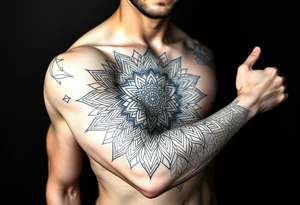 bold line ornamentaali mandala tattoo idea