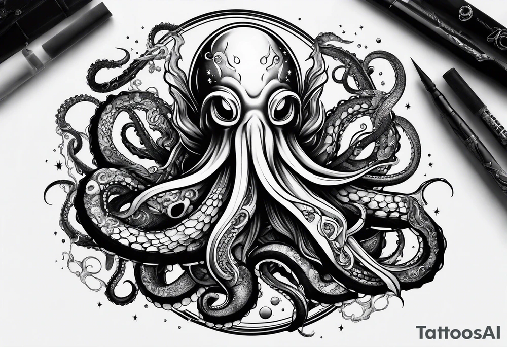 Space man fighting octopus tattoo idea