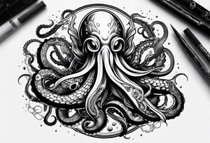 Space man fighting octopus tattoo idea