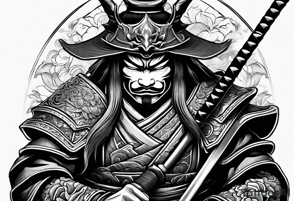 Samurai wearing an oni mask tattoo idea