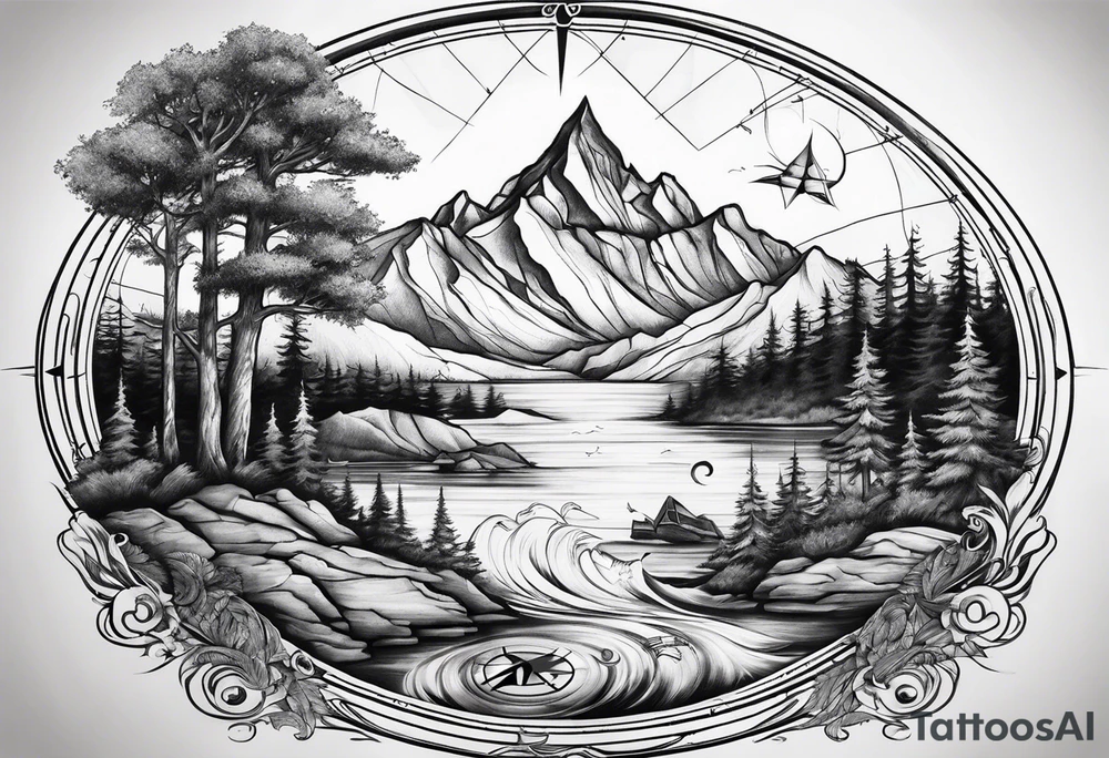 mountains sea 
music compass tree tattoo idea