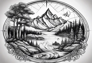 mountains sea 
music compass tree tattoo idea