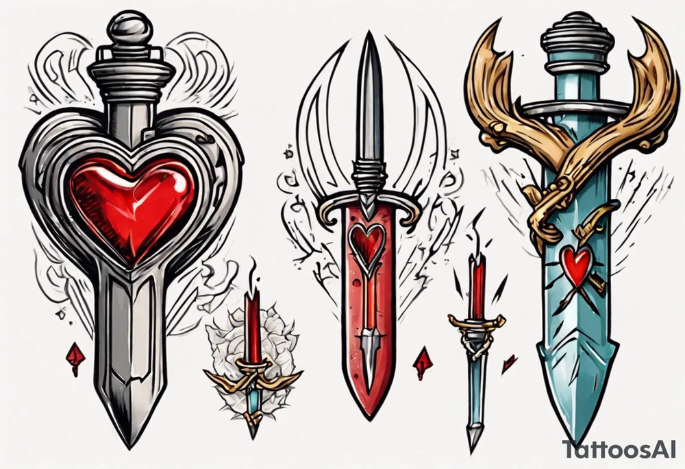 One sketch of a dagger entering the heart tattoo idea