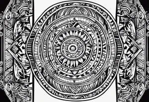 Simple vertical line work with tribal elements (for the bicep area) tattoo idea