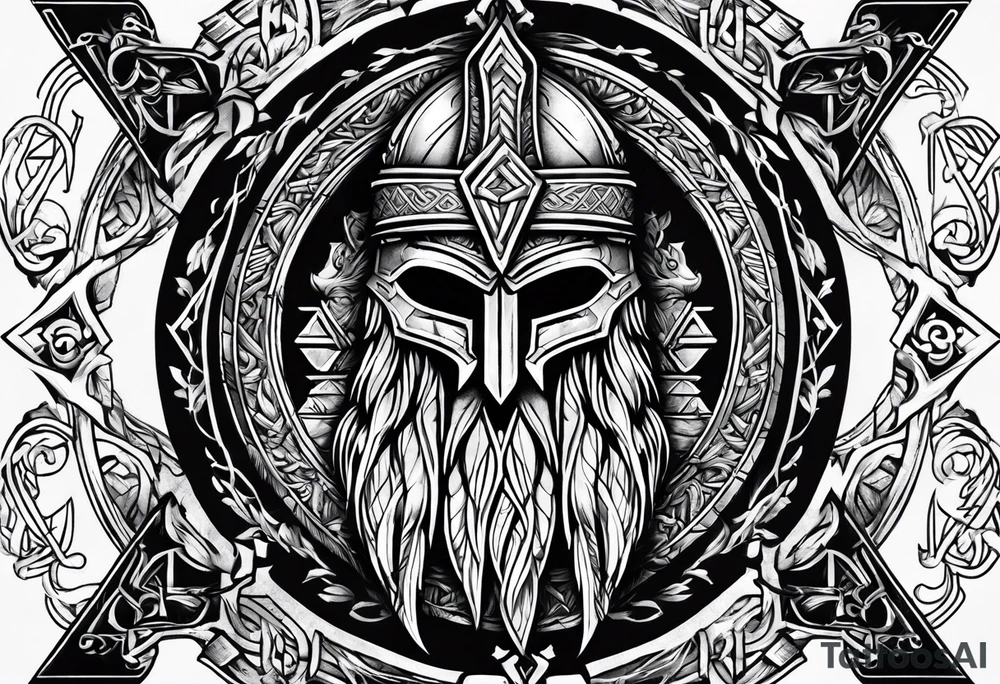 Valhalla sword shield axe Valknut tattoo idea