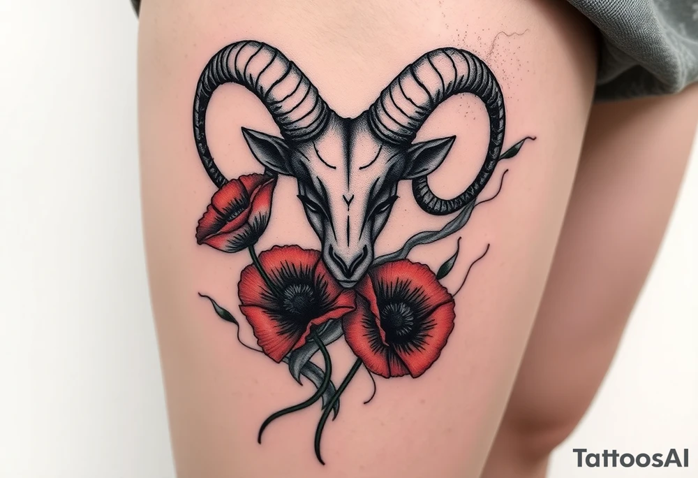 Big army inspired , Aries, 2 red poppy’s, and smoke tattoo idea