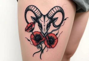 Big army inspired , Aries, 2 red poppy’s, and smoke tattoo idea