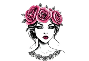 Bold vibrant gothic but also elegant and majestic wearing a rose crown also lace underneath tattoo idea