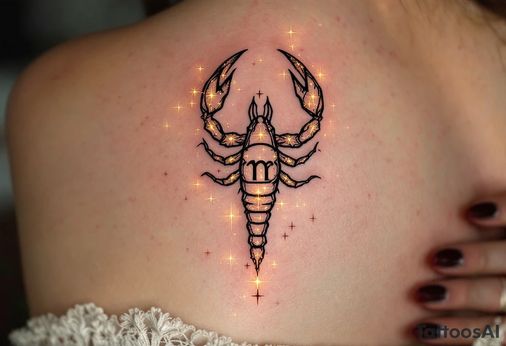 Golden stars form the shape of the astrological Scorpius ♏ symbol in the heart of the fiery red Scorpius constellation. tattoo idea