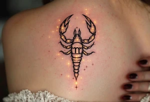 Golden stars form the shape of the astrological Scorpius ♏ symbol in the heart of the fiery red Scorpius constellation. tattoo idea
