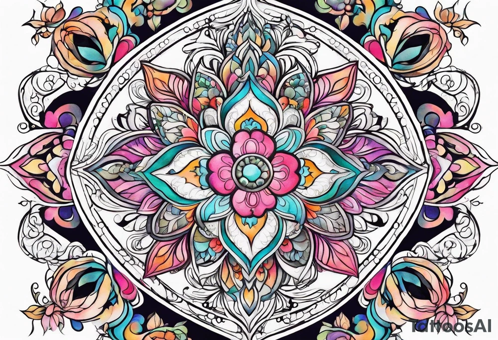 Hippy Buddhist feminine floral tattoo idea