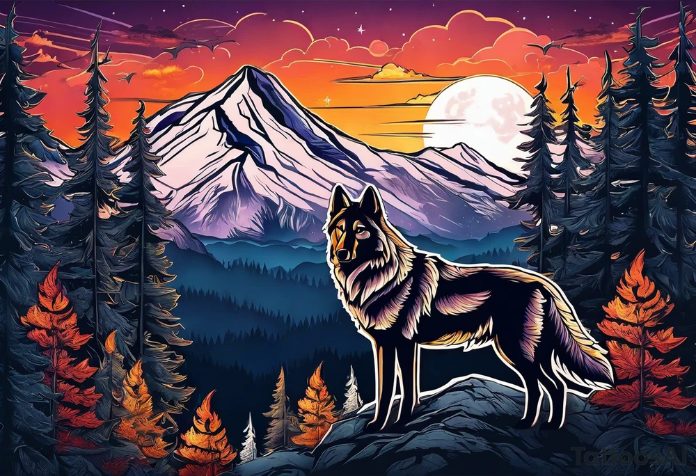 Mountains
Wolf
Forest
Sunset
Moon tattoo idea