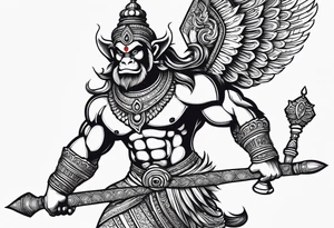 hanuman flying holding his mace tattoo idea