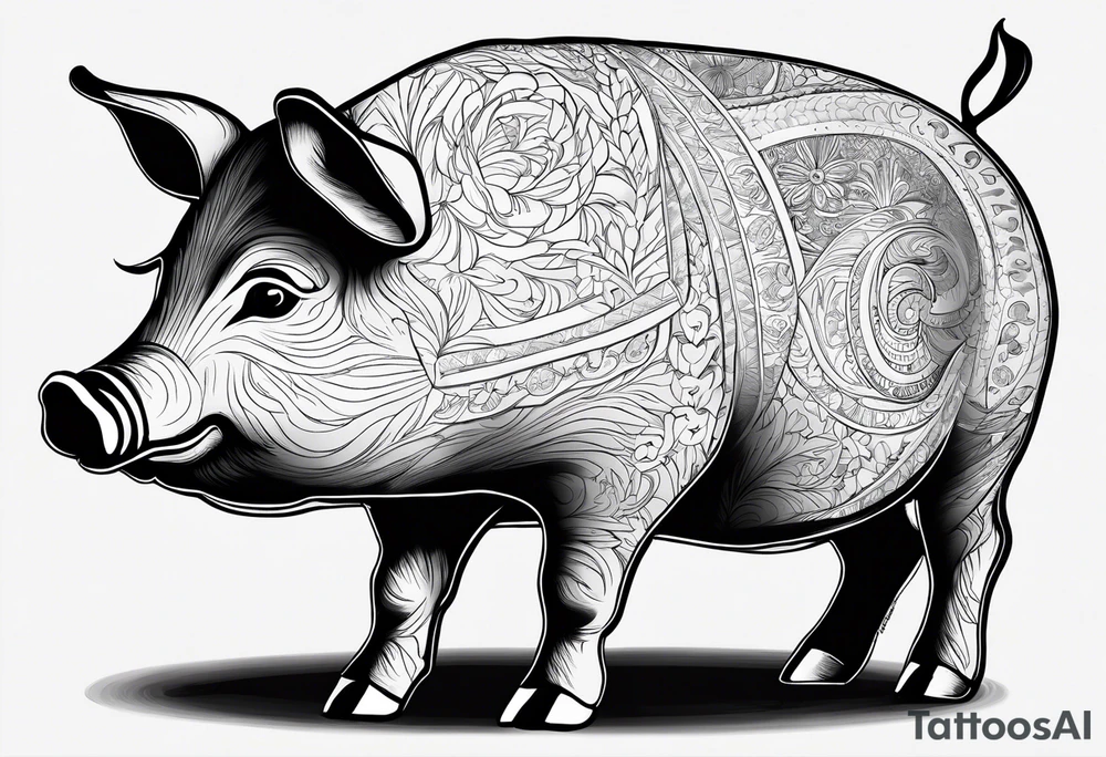 simple drawing of piglet or pig with text: "Friends. Not Food" included.
draw with very thin lines and no shading tattoo idea