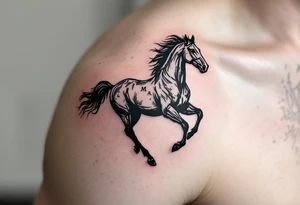 horse silhouette 
from the front which gallops from the front, with the 3 small letters discreetly integrated: M, A, L tattoo idea