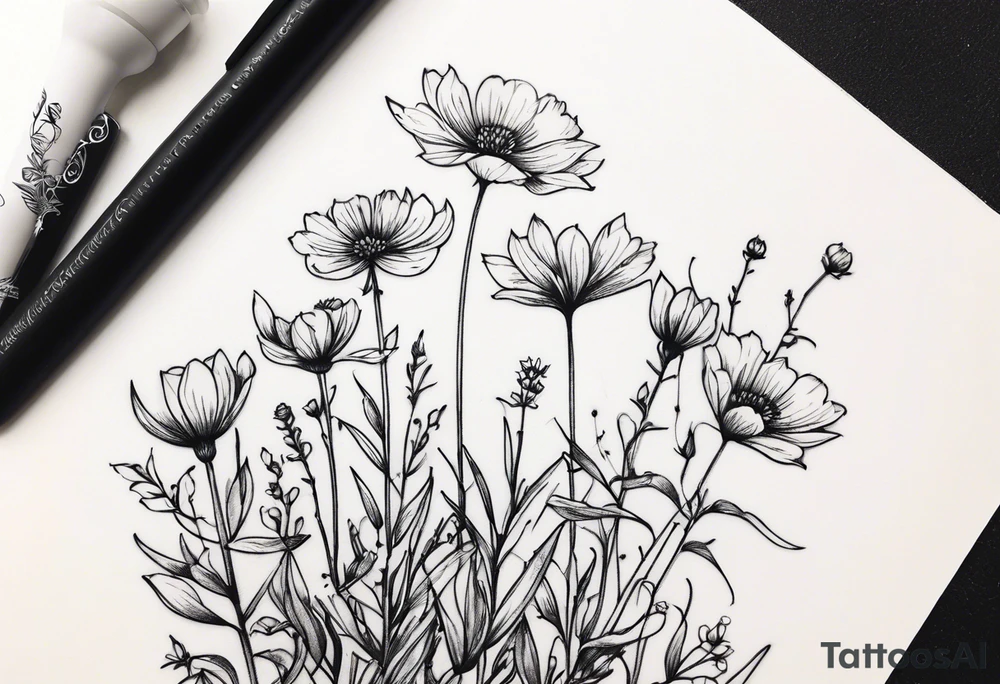 small long stem wildflowers tattoo idea