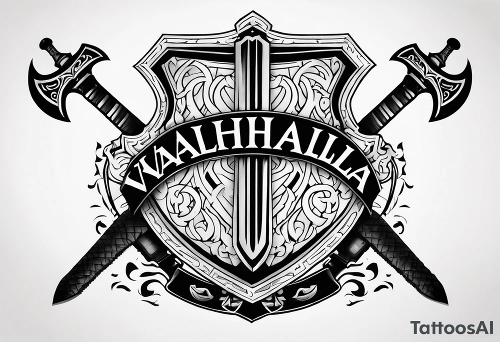 Valhalla shield  sword axe tattoo idea