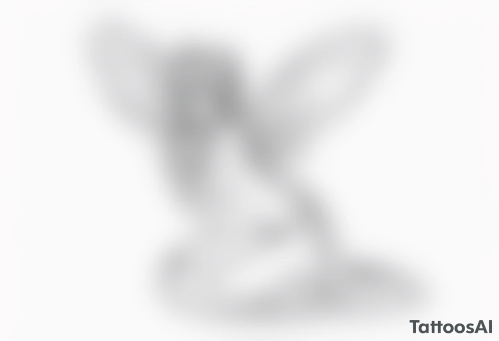 A fairy with a tail inspired by the logo of the show called Fairy Tail in a fetal position leaning in tattoo idea