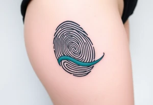 A fingerprint in dark teal and soft gray, shaped into a wave pattern, representing the flow of love over time tattoo idea