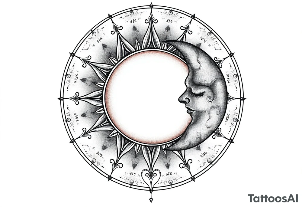 celestial sun and moon with constellation patterns runes in starry sky tattoo idea