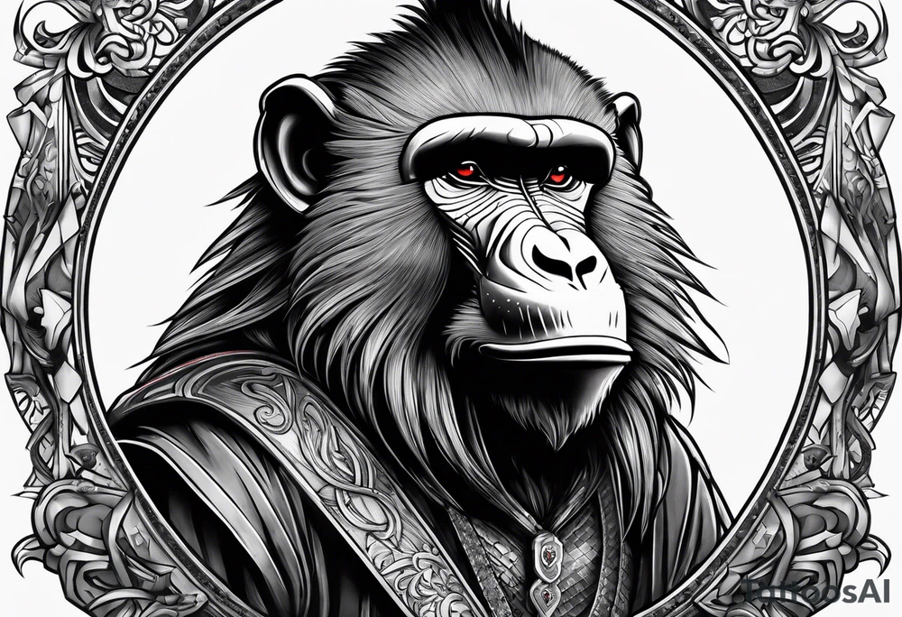 New school baboon with dagger tattoo idea